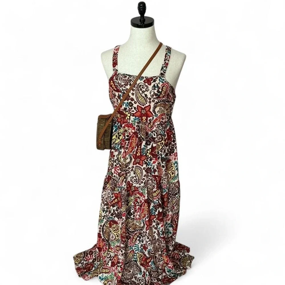 BOG‎ Collective Womens Cottagecore Paisley Floral Tiered Maxi Dress  Size M